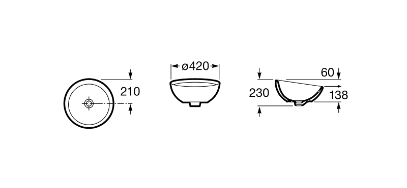 Medidas del lavabo de sobre encimera BOL - ROCA